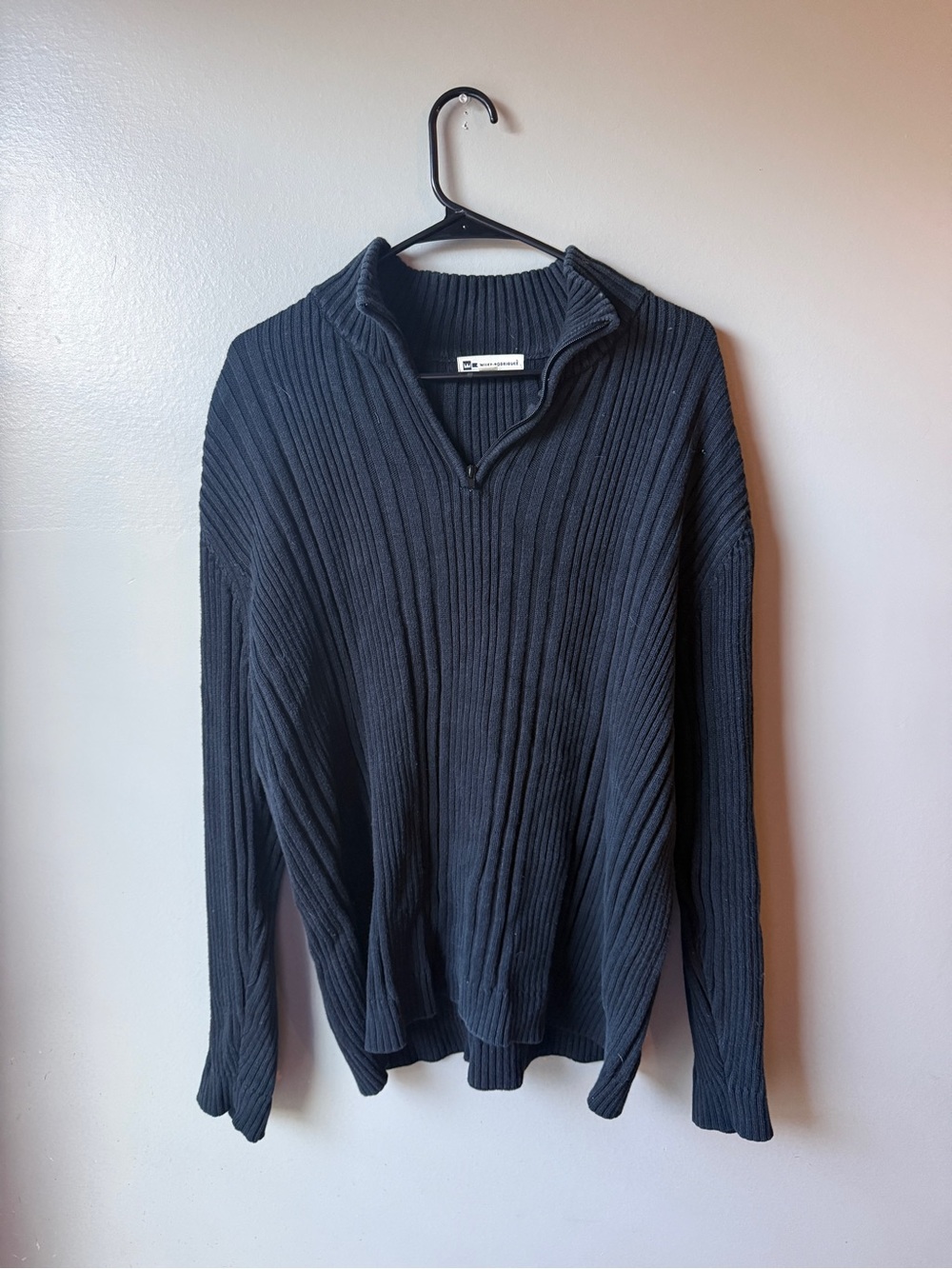 Ribbed Quarter Zip Sweater Black Size Large